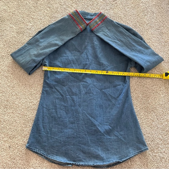 La Diosa Aztec Embroidered Denim Button-Up Long Sleeve Medium - Picture 10 of 11